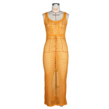 Summer Women Tethered Mesh Knitting Beach Maxi Dress