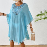 Women Crochet Patchwork Fringed Beach Skirt Beach Cover Up