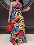 Summer Women Clothing Halter Neck Printed Sexy Backless Suspender Maxi Dress