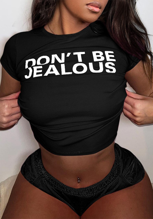 Women Summer Letter Print T-Shirt