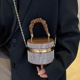 Women Sparkling Diamond Bucket Bag Pleated Chain Shoulder Bag