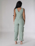 Women v-neck Lace-Up Cargo Jumpsuit
