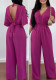 Women Bell Bottom Sleeve V Neck Wide Leg Jumpsuit