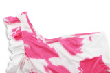 Women summer sexy ruffled tie-dye print dress