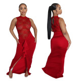 Women Sexy See-Through Lace Patchwork Mermaid Dress
