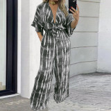 Plus Size Women Lace-Up Half-Sleeve Jumpsuit