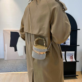 Women Sparkling Diamond Bucket Bag Pleated Chain Shoulder Bag