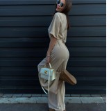 Women Solid Belted V-Neck Casual Jumpsuit Wide Leg Pants