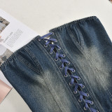 Women zippered chest-wrapped sexy Denim ruffle skirt