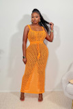 Summer Women Tethered Mesh Knitting Beach Maxi Dress