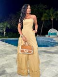 Women Sexy Strap Cargo Wide Leg Jumpsuit