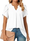 Women summer v-neck petal sleeve shirt