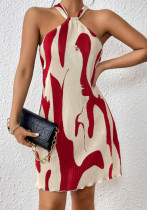 Women Sleeveless Printed Halter Neck Dress