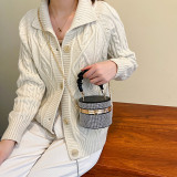 Women Sparkling Diamond Bucket Bag Pleated Chain Shoulder Bag