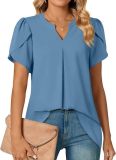 Women summer v-neck petal sleeve shirt