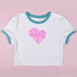 Women T-shirt Summer Round Neck Sexy Printed Short Sleeve Crop Top