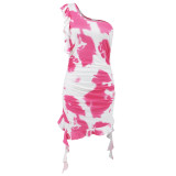 Women summer sexy ruffled tie-dye print dress