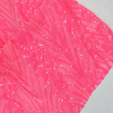Women Sexy V-Neck Strapless See-Through Sequined Irregular Mini Dress