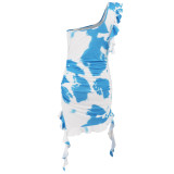 Women summer sexy ruffled tie-dye print dress