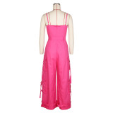 Women Sexy Strap Cargo Wide Leg Jumpsuit