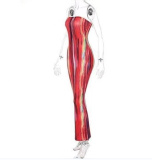 Summer Women's Printed Slim And Sexy Strapless Long Dress