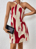 Women Sleeveless Printed Halter Neck Dress