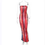 Summer Women's Printed Slim And Sexy Strapless Long Dress