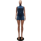 Women Short Sleeve Stretch Bodycon Denim Dress