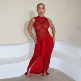 Women Sexy See-Through Lace Patchwork Mermaid Dress