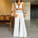 Women Contrast Color Sexy Vest And Pant Two-piece Set