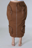 Plus Size Women Waist Cord Zipper Cargo Skirt
