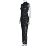 Women Tassel Style Stretch Sleeveless Maxi Dress
