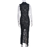 Women Tassel Style Stretch Sleeveless Maxi Dress