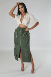 Plus Size Women Waist Cord Zipper Cargo Skirt