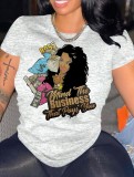 Women Letter Print Round Neck T-Shirt