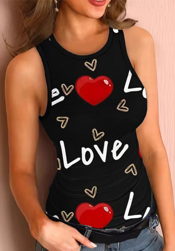 Women's Camo Letter Heart Print Sexy Round Neck Tank Top