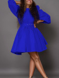 Women's Fashion Chic Puff Sleeve Slim Waist Chic A-Line Dress