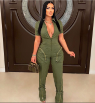 Women Sexy Summer Zipper Pocket Jumpsuit