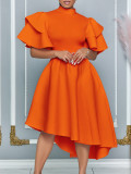 Summer Fashion Chic Bell Bottom Sleeve Solid Color Formal Party Bridesmaid African Dress