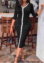 Women's Solid Color Lace V-Neck Slim Plus Size Dress