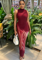 Fashion Printed Sleeveless Slim Long Dress