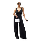 Women's Sexy Deep V Low Back Sleeveless Jumpsuit