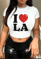 Summer Letter Printed Short Sleeve Slim Crop T-Shirt Summer Letter Printed Short Sleeve Slim Crop T-Shirt