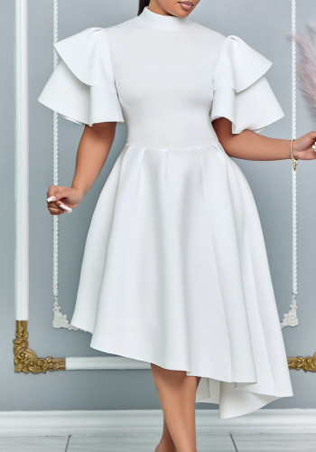 Summer Fashion Chic Bell Bottom Sleeve Solid Color Formal Party Bridesmaid African Dress