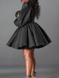 Women's Fashion Chic Puff Sleeve Slim Waist Chic A-Line Dress
