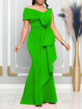 African Women's Fashion Strapless Slash Shoulder Sexy Slim Evening Gown Dress