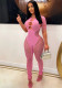 Women's Solid Color Halter Neck Short Sleeve Hollow Diamonds Sexy Slim High Waist Lace Jumpsuit