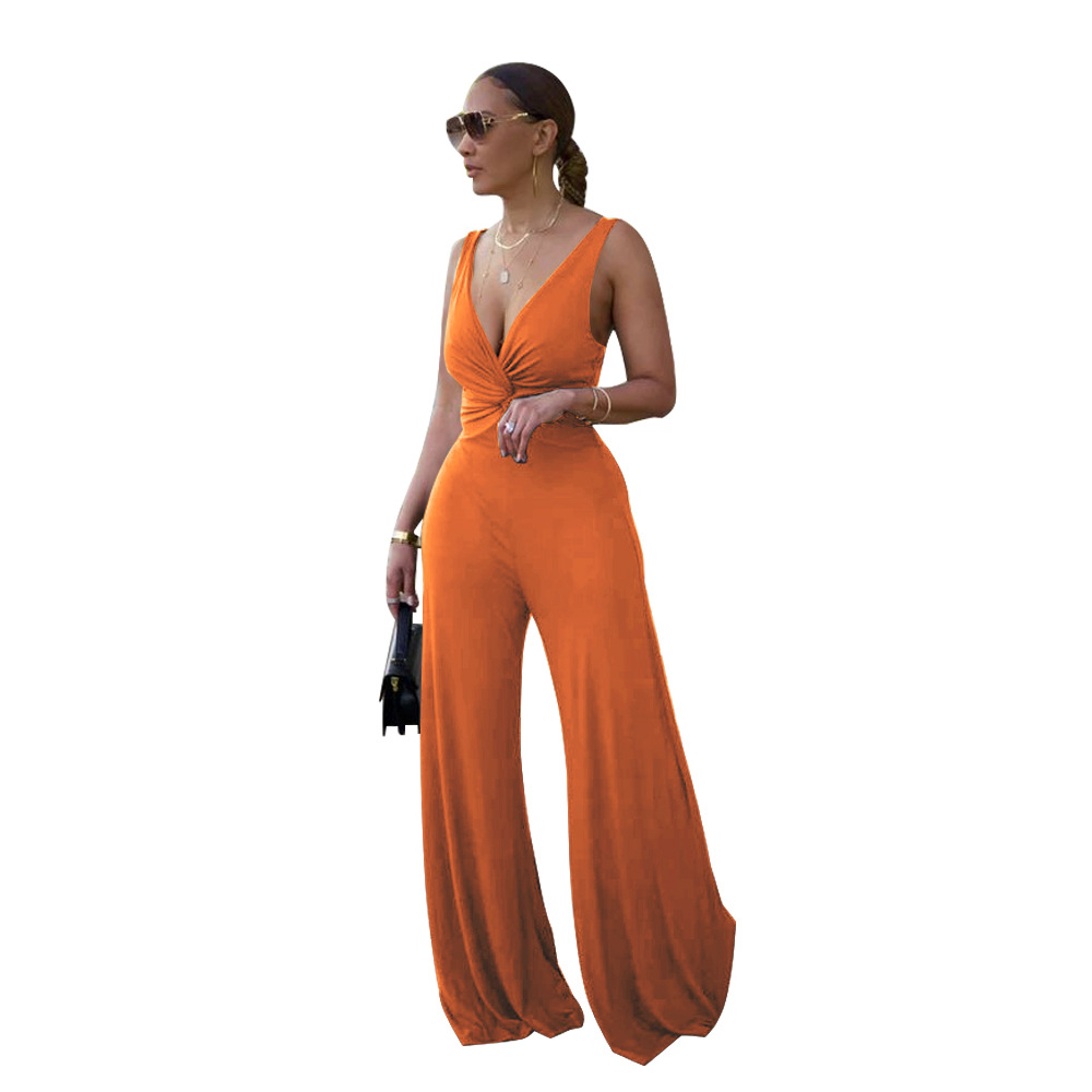 Deep V Low Back Sleeveless Jumpsuit for Clubwear