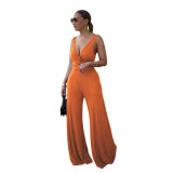 Women's Sexy Deep V Low Back Sleeveless Jumpsuit
