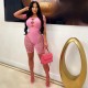 Women's Solid Color Halter Neck Short Sleeve Hollow Diamonds Sexy Slim High Waist Lace Jumpsuit